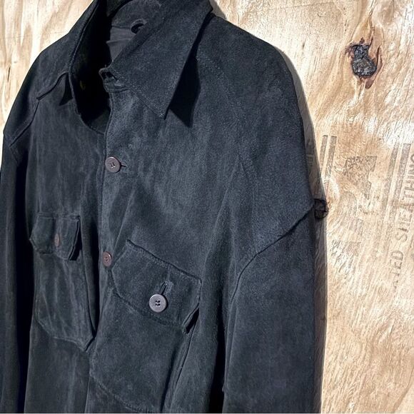Vintage William Barry Black Suede Leather Button Up Rancher Chore Jacket Sz L - Picture 2 of 6